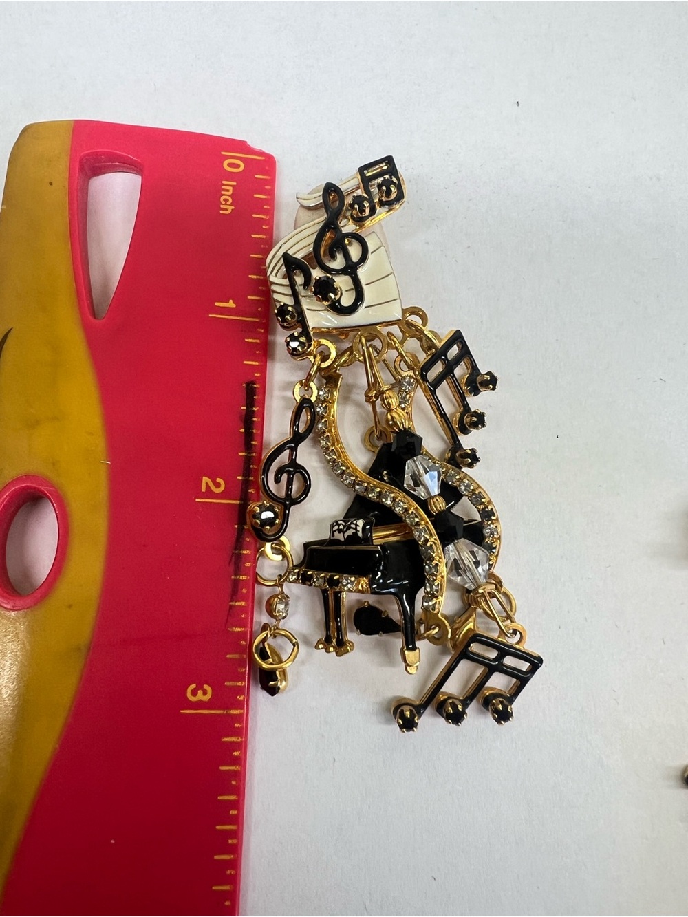 Lunch at the Ritz musical piano clip on earrings Vintage 3” Enamel - Picture 8 of 8